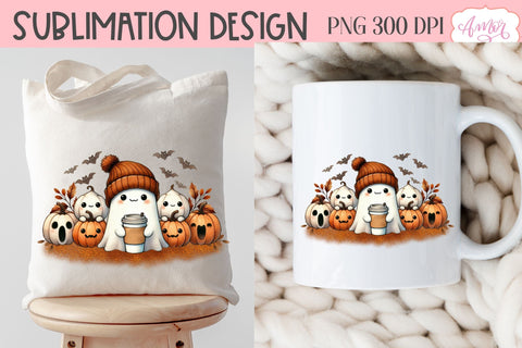 Cute ghost with beanie sublimation PNG | Halloween PNG Sublimation Amorclipart 