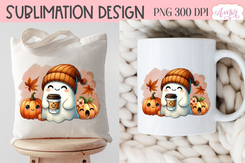 Cute ghost with beanie sublimation PNG | Halloween PNG Sublimation Amorclipart 