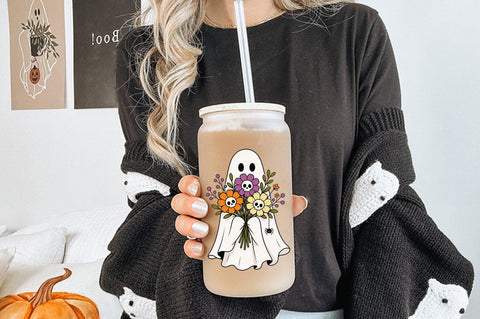 Cute Ghost With Flowers PNG, Floral Ghost PNG Sublimation Pickled Thistle Creative 