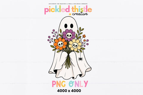 Cute Ghost With Flowers PNG, Floral Ghost PNG Sublimation Pickled Thistle Creative 