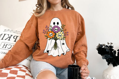 Cute Ghost With Flowers PNG, Floral Ghost PNG Sublimation Pickled Thistle Creative 