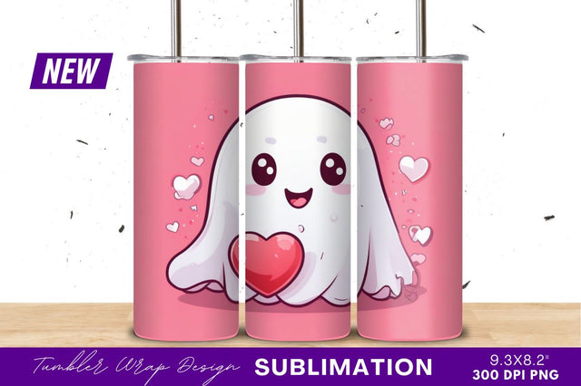 Cute ghost with heart valentines day tumbler png Sublimation Regulrcrative 