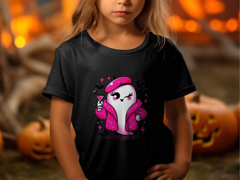Cute Ghost with Martini Sublimation PNG, Halloween Ghost Clipart, Pink Beret Ghost Sublimation Luvleigh Digitals 