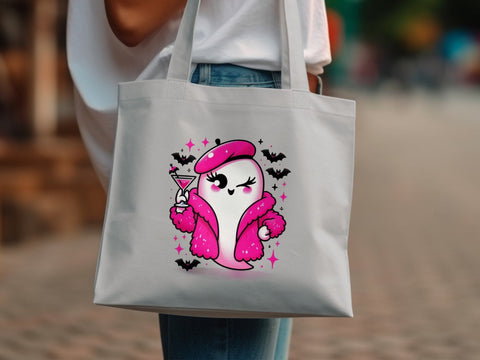 Cute Ghost with Martini Sublimation PNG, Halloween Ghost Clipart, Pink Beret Ghost Sublimation Luvleigh Digitals 