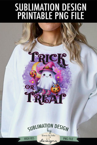 Cute Ghost with Pink High Tops Trick or Treat Halloween PNG Design for Sublimation and DTF Sublimation Ewe-N-Me Designs 