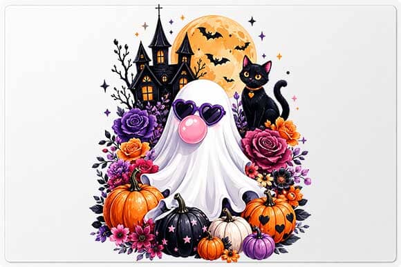 Cute Ghost with Pumpkins PNG | Halloween Sublimation Digital Download SVG BillahCrafts 