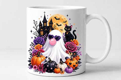Cute Ghost with Pumpkins PNG | Halloween Sublimation Digital Download SVG BillahCrafts 