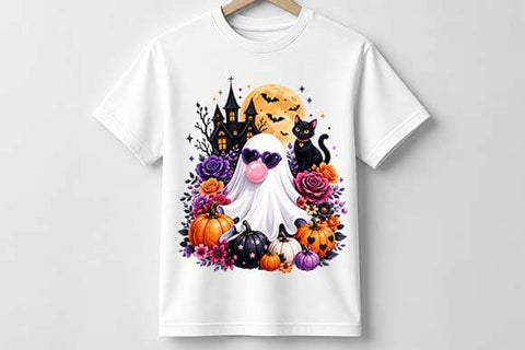 Cute Ghost with Pumpkins PNG | Halloween Sublimation Digital Download SVG BillahCrafts 