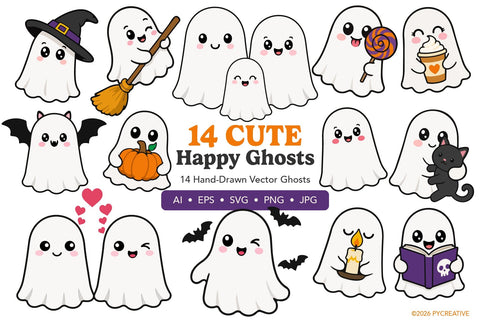 Cute Ghosts Clipart SVG PNG JPG EPS SVG Patty Young Creative 