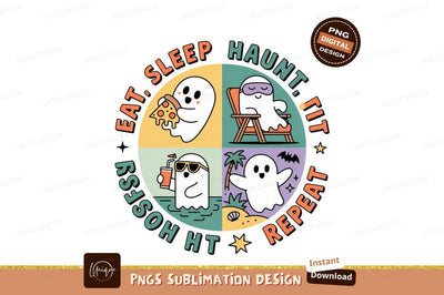 Cute ghosts enjoying different activities halloween Sublimation Designangry 