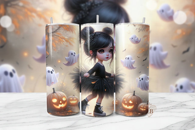 Cute Ghosts & Halloween Girl Tumbler Sublimation Design Sublimation BijouBay 