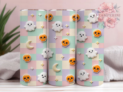 Cute Ghosts & Skulls 20oz Tumbler, Cute ghost design, Halloween skulls print, 20oz skinny tumbler, Halloween tumbler wrap, Ghost skull pattern, Sublimation halloween design Sublimation Li Zamperini 