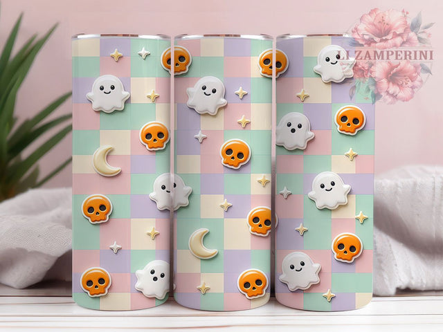 Cute Ghosts & Skulls 20oz Tumbler, Cute ghost design, Halloween skulls print, 20oz skinny tumbler, Halloween tumbler wrap, Ghost skull pattern, Sublimation halloween design Sublimation Li Zamperini 
