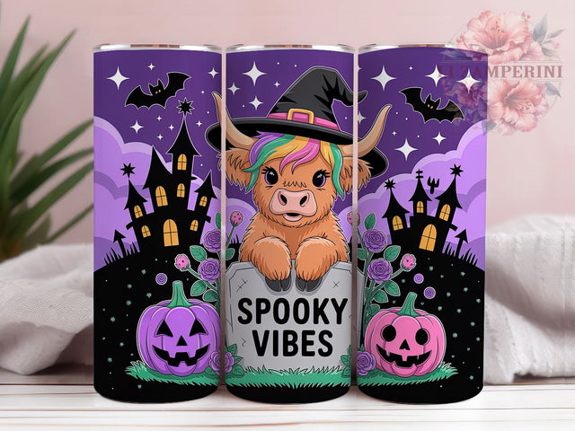 Cute Ghoul Highland Cow Halloween Tumbler, Halloween Highland Cow Wrap, Spooky Ghost Design, 20Oz Tumbler Sublimation, Bats And Ghosts Drinkware, Autumn Cow Mug, Trick Or Treat Cup Sublimation Li Zamperini 