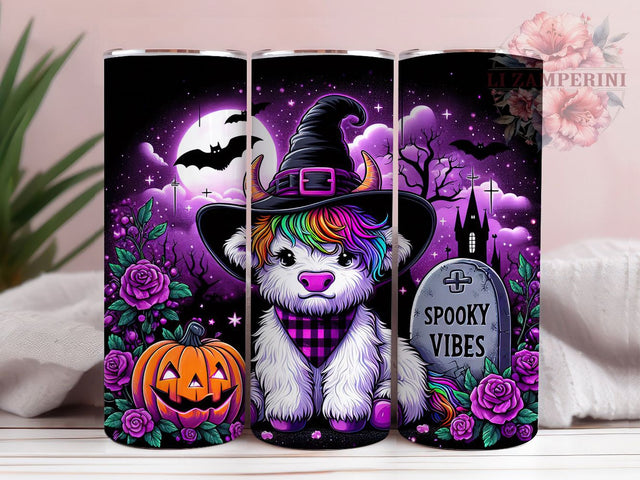Cute Ghoul Highland Cow Halloween Tumbler, Halloween Highland Cow Wrap, Spooky Ghost Design, 20Oz Tumbler Sublimation, Bats And Ghosts Drinkware, Autumn Cow Mug, Trick Or Treat Cup Sublimation Li Zamperini 