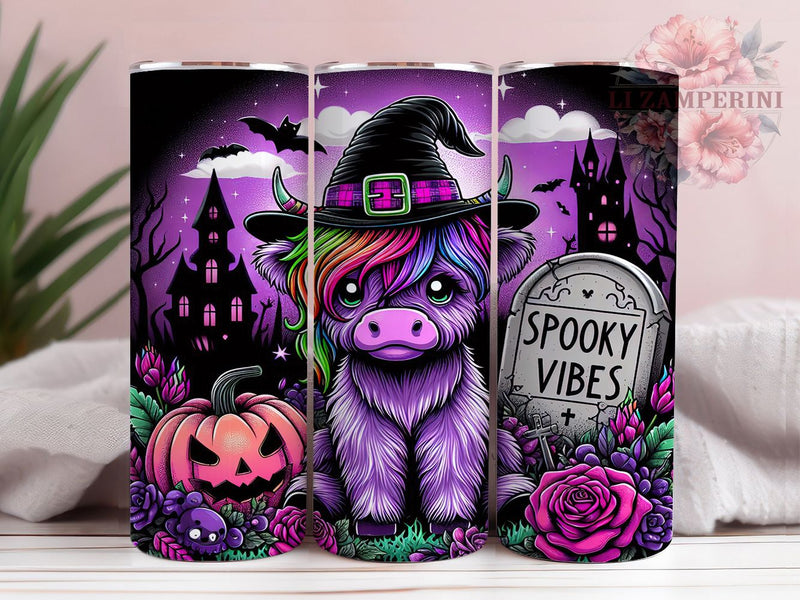 Cute Ghoul Highland Cow Halloween Tumbler, Halloween Highland Cow Wrap, Spooky Ghost Design, 20Oz Tumbler Sublimation, Bats And Ghosts Drinkware, Autumn Cow Mug, Trick Or Treat Cup Sublimation Li Zamperini 