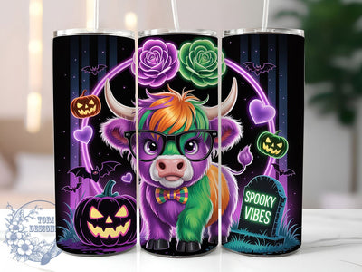 Cute Ghoul Highland Cow Halloween Tumbler, Highland Cow Halloween, Spooky Cow Cup, Kawaii Halloween Wrap, 20Oz Sublimation Wrap, Farmhouse Halloween Drinkware, Autumn Cow Tumbler Sublimation ToriDesigns 