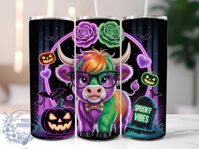 Cute Ghoul Highland Cow Halloween Tumbler, Highland Cow Halloween, Spooky Cow Cup, Kawaii Halloween Wrap, 20Oz Sublimation Wrap, Farmhouse Halloween Drinkware, Autumn Cow Tumbler Sublimation ToriDesigns 
