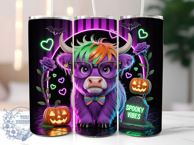 Cute Ghoul Highland Cow Halloween Tumbler, Highland Cow Halloween, Spooky Cow Cup, Kawaii Halloween Wrap, 20Oz Sublimation Wrap, Farmhouse Halloween Drinkware, Autumn Cow Tumbler Sublimation ToriDesigns 