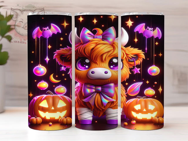 Cute Ghoul Highland Cow Spooky Halloween Tumbler, Highland Cow Halloween Cup Wrap, 20Oz Sublimation Design, Spooky Cow Drinkware, Farmhouse Halloween Tumbler, Rustic Cow Coffee Cup, Bat Halloween Mug Sublimation Lara' s Designs 