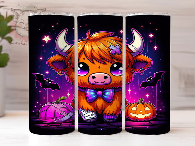 Cute Ghoul Highland Cow Spooky Halloween Tumbler, Highland Cow Halloween Cup Wrap, 20Oz Sublimation Design, Spooky Cow Drinkware, Farmhouse Halloween Tumbler, Rustic Cow Coffee Cup, Bat Halloween Mug Sublimation Lara' s Designs 