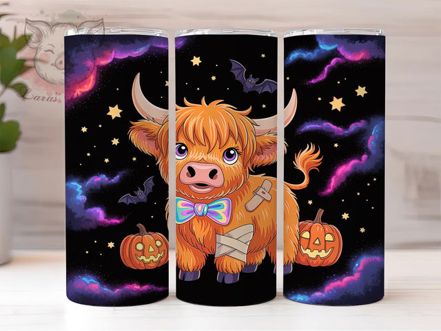 Cute Ghoul Highland Cow Spooky Halloween Tumbler, Highland Cow Halloween Cup Wrap, 20Oz Sublimation Design, Spooky Cow Drinkware, Farmhouse Halloween Tumbler, Rustic Cow Coffee Cup, Bat Halloween Mug Sublimation Lara' s Designs 