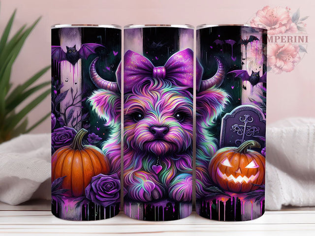 Cute Ghoul Highland Cow Tumbler, Highland Cow Halloween, Ghost And Bats Wrap, Spooky Cow Design, 20oz Tumbler Wrap, Halloween Sublimation, Adorable Halloween Cup Sublimation Li Zamperini 