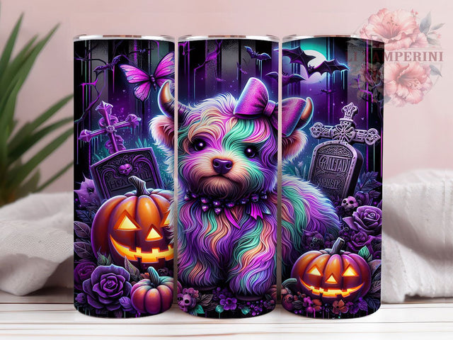 Cute Ghoul Highland Cow Tumbler, Highland Cow Halloween, Ghost And Bats Wrap, Spooky Cow Design, 20oz Tumbler Wrap, Halloween Sublimation, Adorable Halloween Cup Sublimation Li Zamperini 