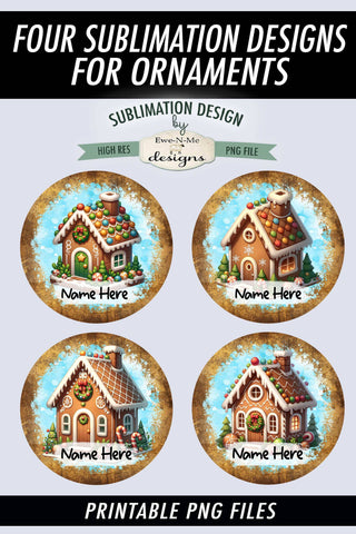 Cute Gingerbread House Ornament Designs PNG Files | Add Name Sublimation Ewe-N-Me Designs 