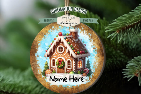 Cute Gingerbread House Ornament Designs PNG Files | Add Name Sublimation Ewe-N-Me Designs 