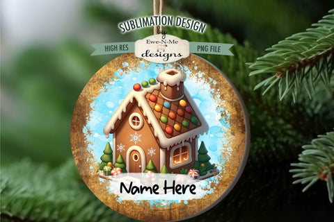 Cute Gingerbread House Ornament Designs PNG Files | Add Name Sublimation Ewe-N-Me Designs 