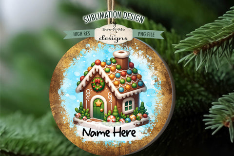 Cute Gingerbread House Ornament Designs PNG Files | Add Name Sublimation Ewe-N-Me Designs 