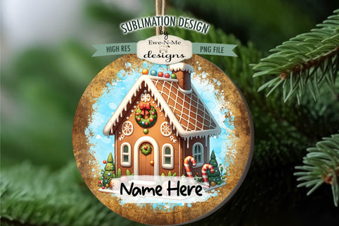 Cute Gingerbread House Ornament Designs PNG Files | Add Name Sublimation Ewe-N-Me Designs 