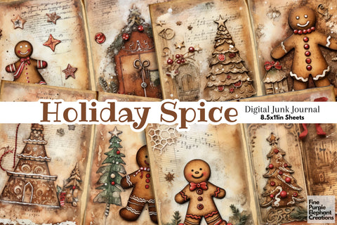 Cute Gingerbread Man | Junk Journal Pages Digital Pattern Fine Purple Elephant Creations 
