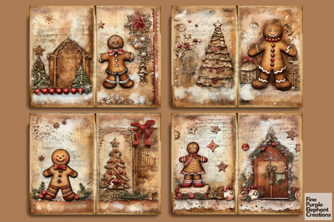 Cute Gingerbread Man | Junk Journal Pages Digital Pattern Fine Purple Elephant Creations 