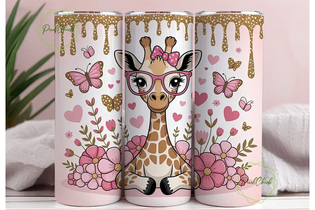 Cute Giraffe 20oz Tumbler Wrap Sublimation PixelChick 