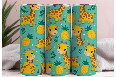 Cute Giraffe & Pineapple 20oz Tumbler Sublimation PixelChick 