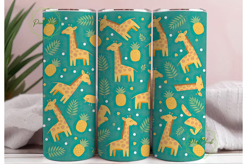 Cute Giraffe & Pineapple 20oz Tumbler Sublimation PixelChick 