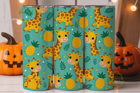 Cute Giraffe & Pineapple 20oz Tumbler Sublimation PixelChick 