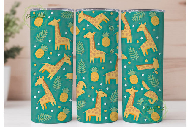 Cute Giraffe & Pineapple 20oz Tumbler Sublimation PixelChick 