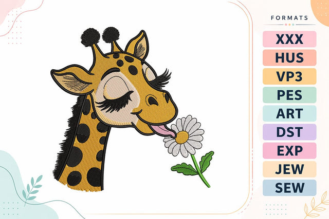 Cute Giraffe with Daisy Embroidery Design - Adorable Animal Embroidery/Applique DESIGNS sg embroidery 