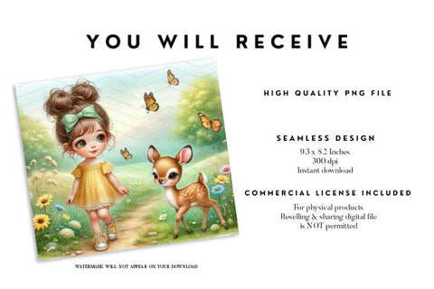 Cute Girl and Baby Deer Tumbler Wrap PNG Sublimation BijouBay 