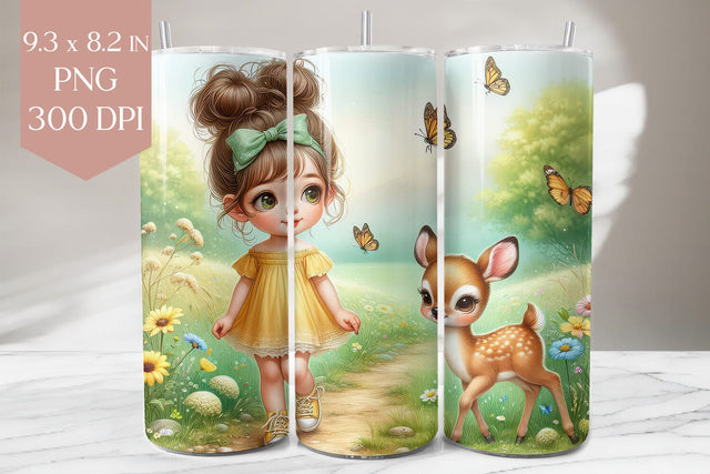 Cute Girl and Baby Deer Tumbler Wrap PNG Sublimation BijouBay 