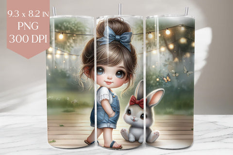 Cute Girl and Bunny Tumbler Wrap Sublimation BijouBay 
