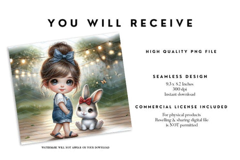 Cute Girl and Bunny Tumbler Wrap Sublimation BijouBay 