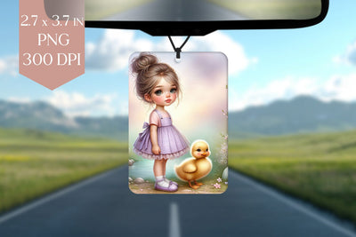 Cute Girl and Duck Air Freshener PNG Sublimation BijouBay 