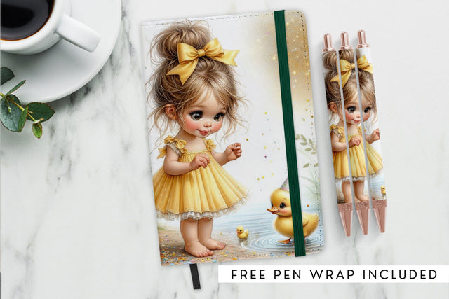 Cute Girl and Duckling Journal Cover Sublimation Design Sublimation BijouBay 