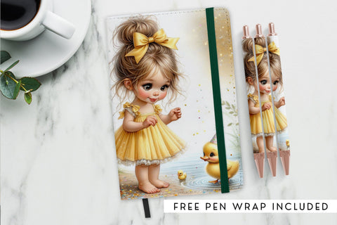 Cute Girl and Duckling Journal Cover Sublimation Design Sublimation BijouBay 