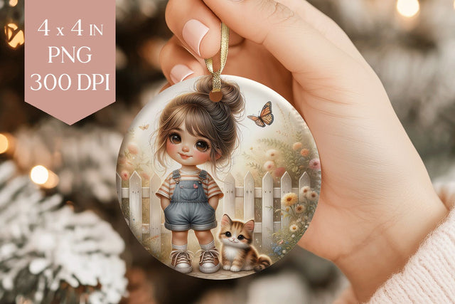 Cute Girl and Kitten Ornament PNG Sublimation BijouBay 
