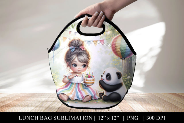 Cute Girl and Panda Lunch Bag Sublimation Design Sublimation BijouBay 